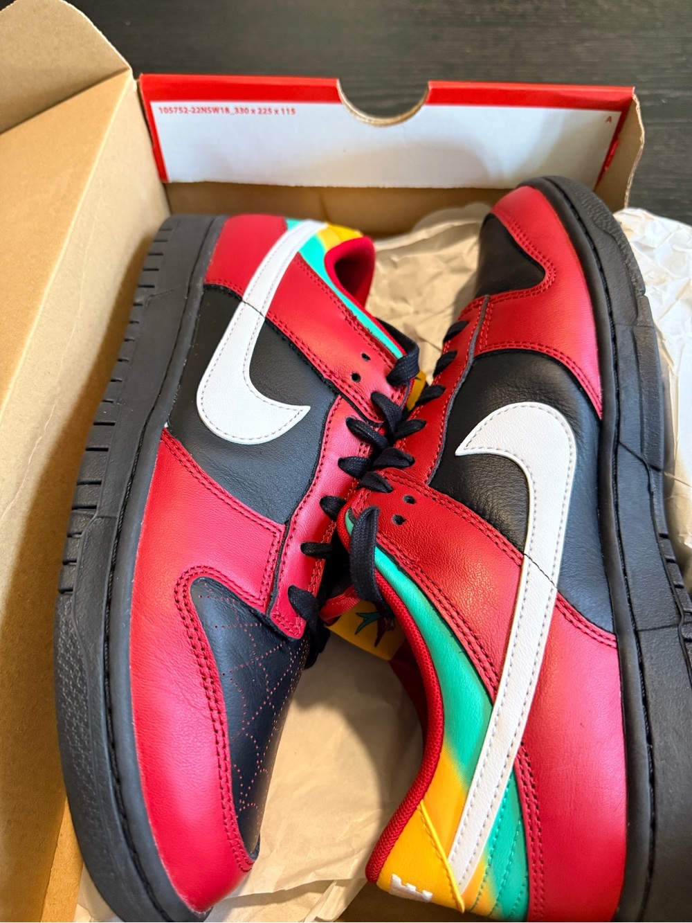 Nike Men's Low-Top Sneakers in Red, Black & White with Teal & Yellow Accents